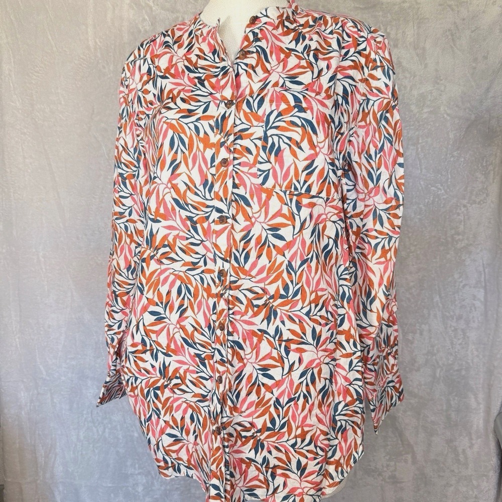 Lands End Womens Medium 100% Linen Button Down Shirt Tunic Pockets Vacation - Picture 2 of 15
